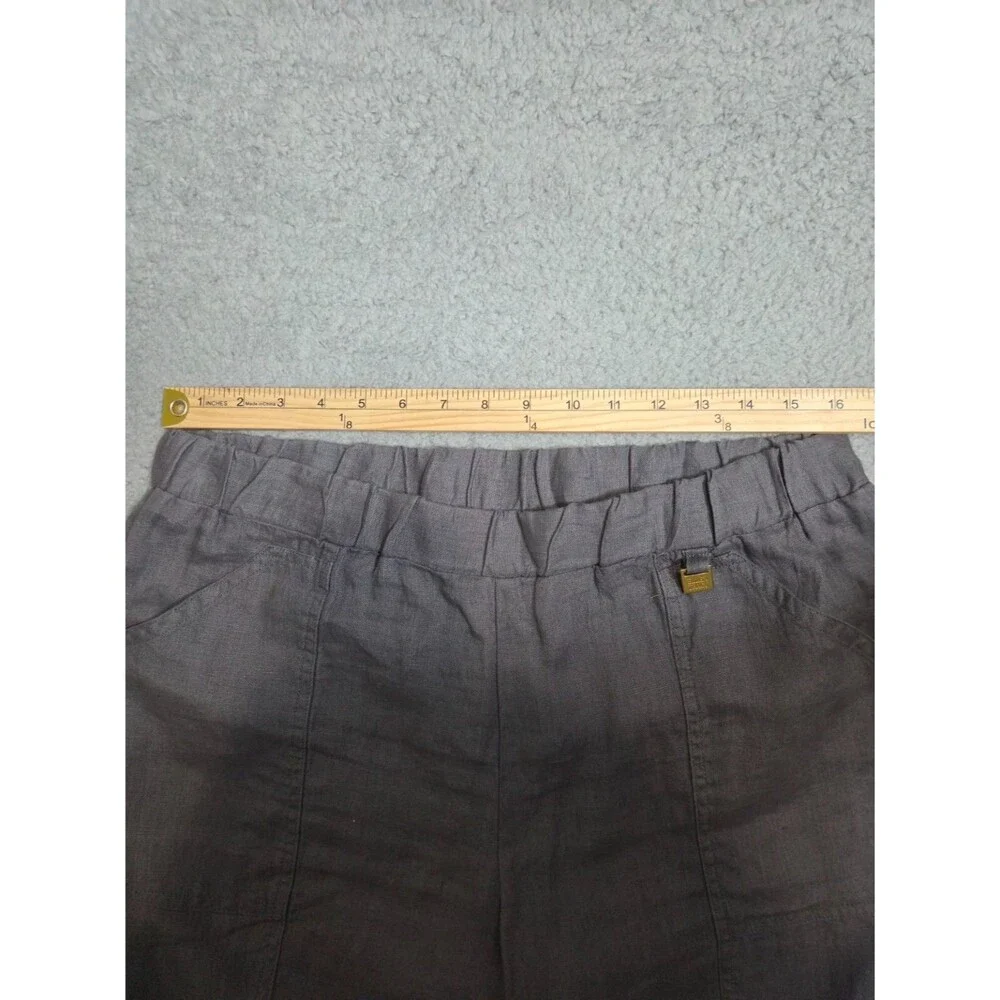 Ellen Tracy Linen Convertible Pants Womens Cropped Straight M Gray Elastic Waist